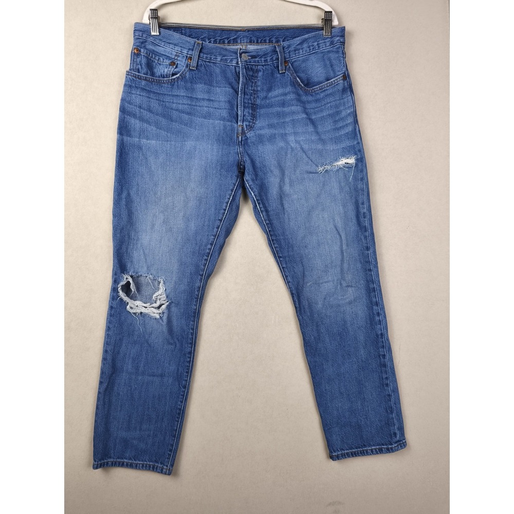 Levi's 501 CT Jeans Womens 32 Blue Custom Taper Light Wash Distressed